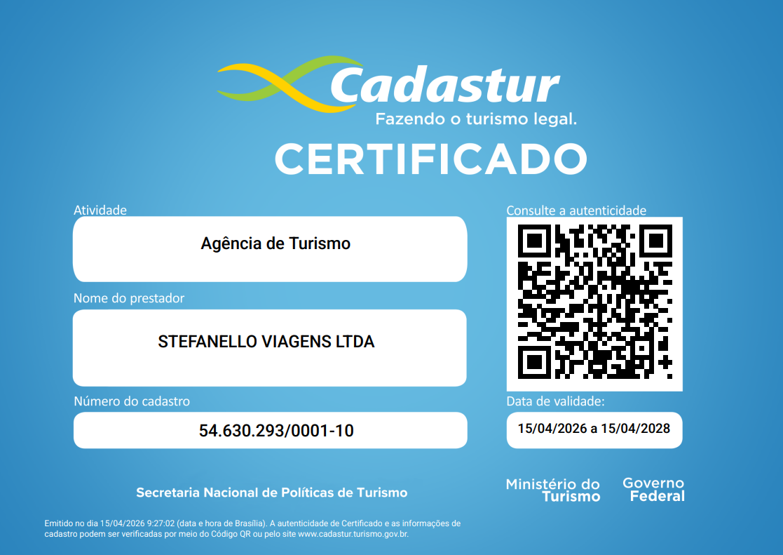 Certificado Cadastur — Stefanello Viagens LTDA