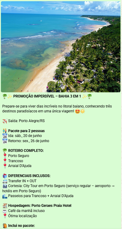 Promoção Bahia 3 em 1 — saída de Porto Alegre/RS